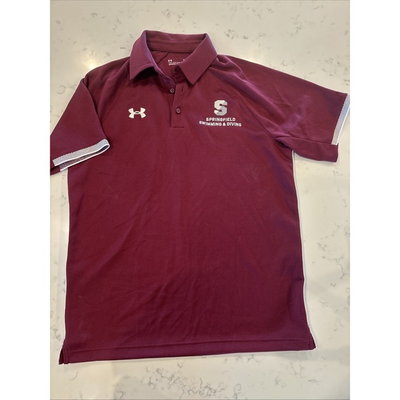 UA Loose Dri Fit Polo Shirt Springfield College Swimming & Diving NCAA Men's Med - Picture 1 of 8